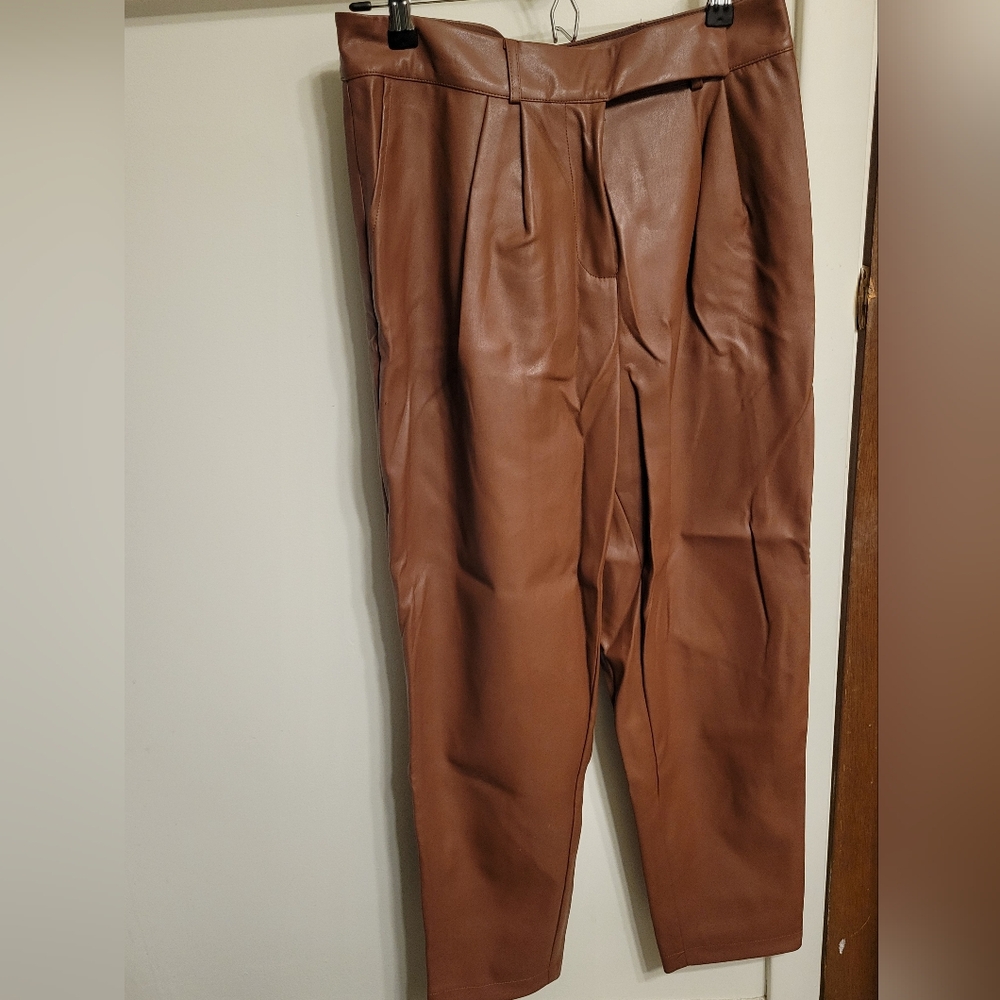 Pleated, High Waisted Pleather Trousers